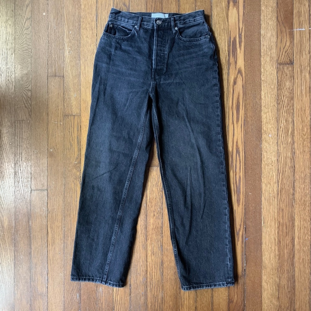 Everlane Rigid Way-High Jean, Hi-Waist, 100% Organic Cotton, Worn-In Black, W 25
